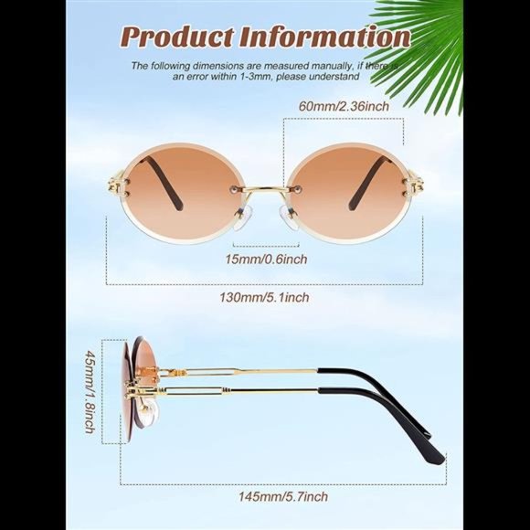 3 Pairs Metal Rimless Oval Sunglasses Vintage Tinted Eyewear for Outdoor Women main image 5